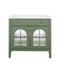 Sillysis 36" Bathroom Vanity with Sink, Medieval Glass Doors, Motion Lighting, Flip Drawer & Adjustable Storage for Modern Bathrooms