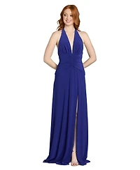 Morgan & Company Juniors' Rouched Waist Halter Neck Long Gown