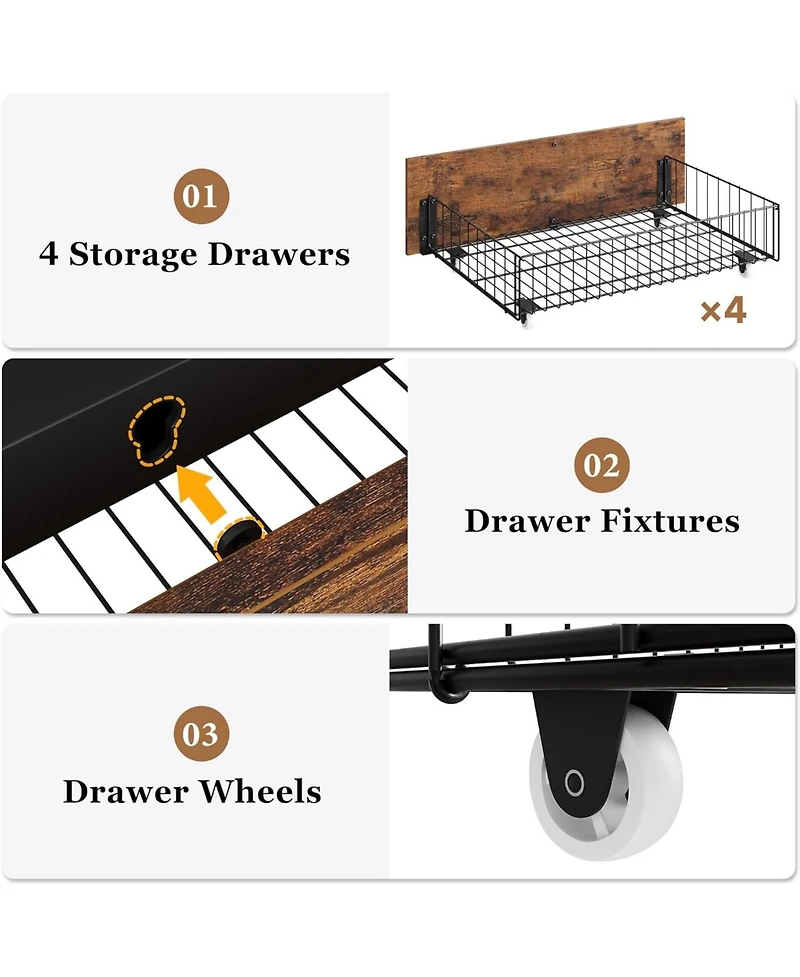 gaomon Full Bed Frame with 4 Storage Drawers, Metal Support Platform Wooden Headboard and Footboard