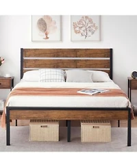 Gaomon Rustic Bed Frame With Headboardmetal Platform Farmhouse Bed Frame Slatsturdy Heavy Duty Bed Box Spring Needed