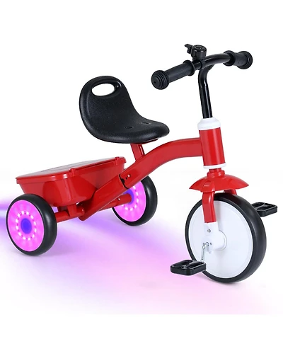 Mecale Toddler Tricycle with Glowing Wheels and 4-Level Adjustable Seat