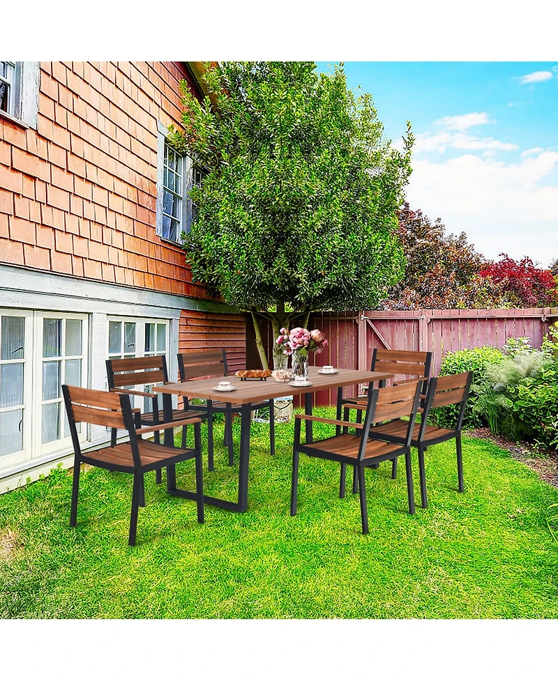 Gymax Patented 7PCS Patio Dining Set Outdoor Furniture Set w/ 6 Armchairs Umbrella Hole