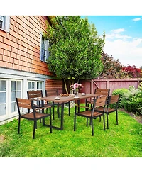 Gymax Patented 7PCS Patio Dining Set Outdoor Furniture Set w/ 6 Armchairs Umbrella Hole