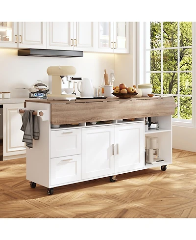 Homsee Kitchen Cart with 2-Drawer 2-Door, Internal Storage Racks, Rolling Island with Cabinet