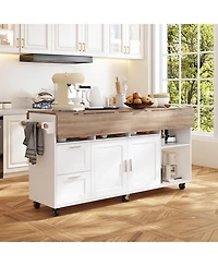 Homsee Kitchen Cart with 2-Drawer 2-Door, Internal Storage Racks, Rolling Island with Cabinet