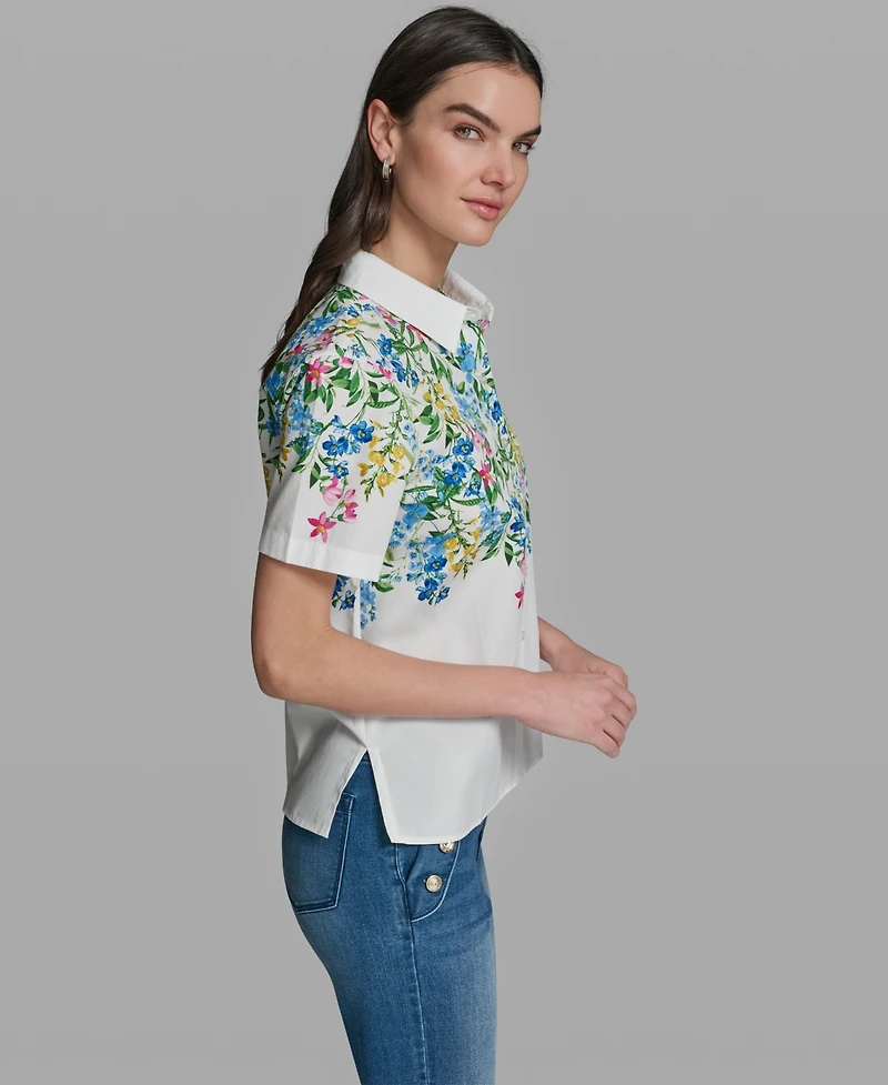 Karl Lagerfeld Paris Petite Printed Short-Sleeve Shirt