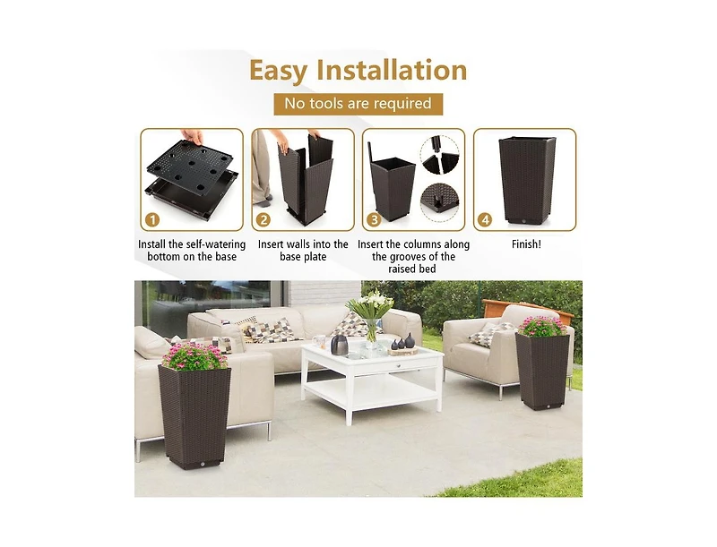 Slickblue Outdoor Wicker Flower Pot Set of 2 with Drainage Hole for Porch Balcony