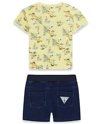 Guess Baby Boys' Short-Sleeve T-Shirt and Knit Denim Shorts Set, 2-Piece Set