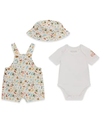 Guess Baby Boys' Short-Sleeve Bodysuit, Shortall, and Bucket Hat, 3-Piece Set