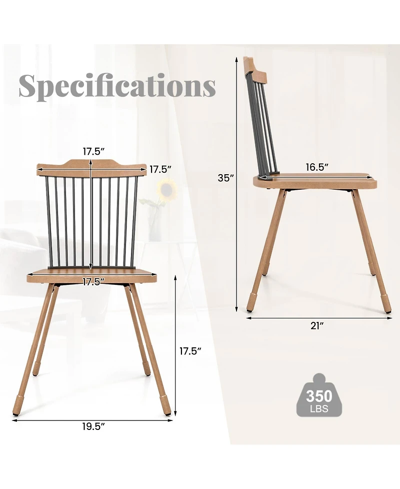 Gymax Windsor Chair Set of 4 Metal Legs Supported Dining Chair Farmhouse Armless Chair