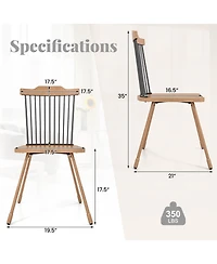 Gymax Windsor Chair Set of 4 Metal Legs Supported Dining Chair Farmhouse Armless Chair