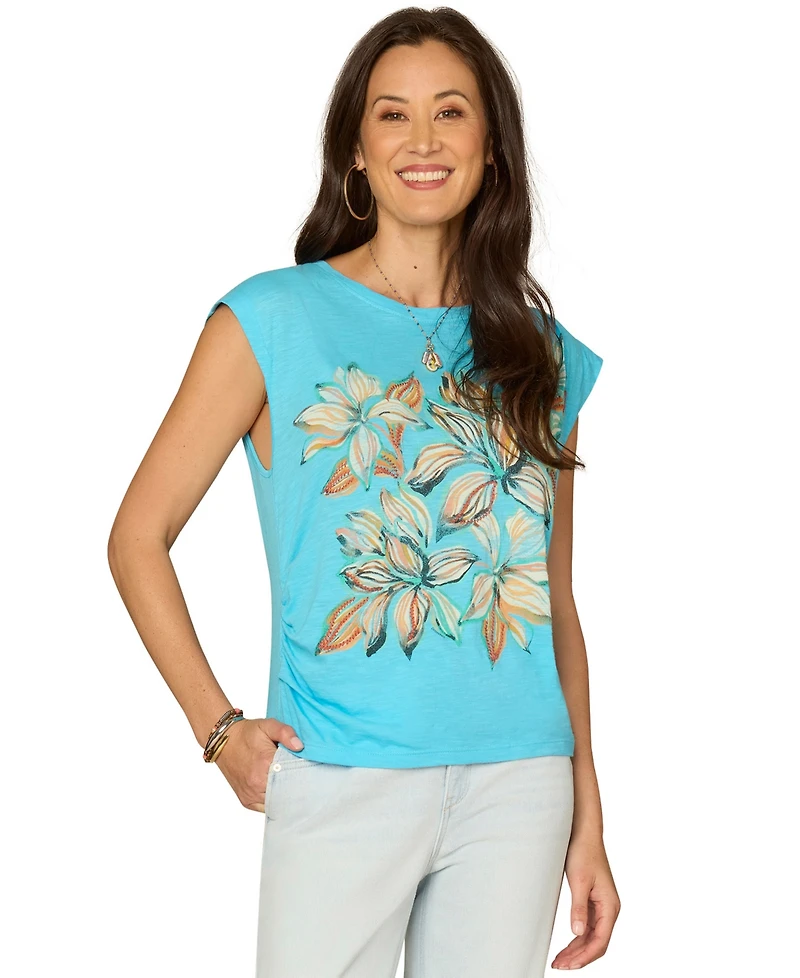 Democracy Petite Crewneck Knit Printed Top