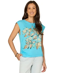 Democracy Petite Crewneck Knit Printed Top