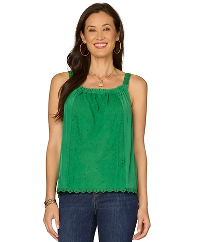 Democracy Petite Square Neck Embroidered Front Tank Top