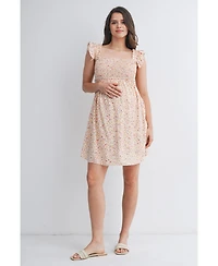 Hello Miz Maternity Smocked Floral Dress with Ruffle Cap Sleeves