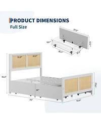 gaomon Rattan Bed Frame with Headboard, Boho Cane Platform King 4 Drawers, Strong Metal Slats Support, Noise Free