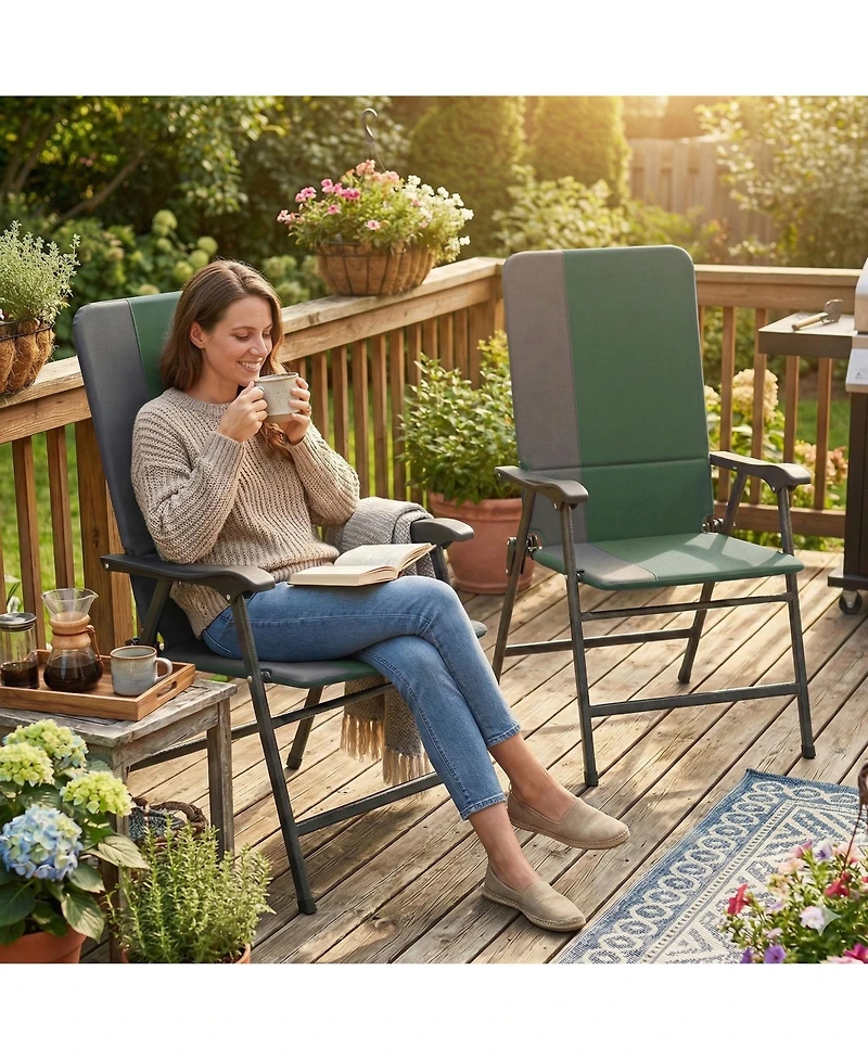 Outsunny Folding Patio Chairs, Padded High Back Lawn Chairs,
