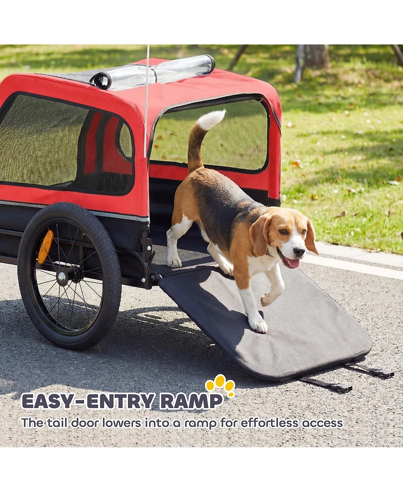 PawHut Dog Bike Trailer, Dog Trailer w/ Flip-Down Ramp Tailgate,