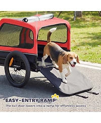 PawHut Dog Bike Trailer, Dog Trailer w/ Flip-Down Ramp Tailgate,