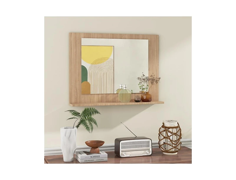 Slickblue 23.5x17.5 Inch Rectangle Bathroom Mirror with Wood Shelf