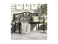 Slickblue 50 Inch Cast Iron Patio Bench with Floral Design Backrest