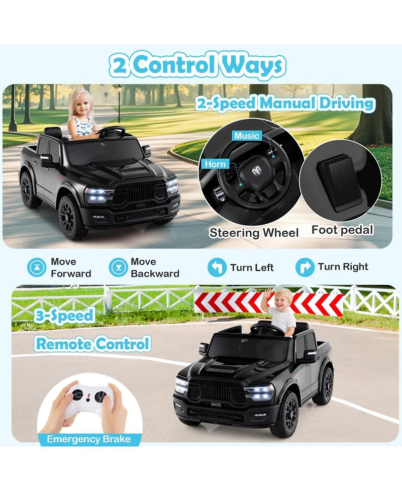Mecale 2 Seater 24V Ride on Toy for Big Kids Licensed Ram Truck with Remote and Music