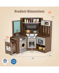 Mecale Corner Kitchen Toys with Lights & Sounds, Pull-Out Trash Can Stove for Kids