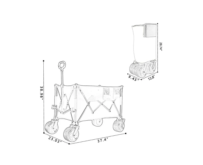 sumyeg Outdoor Storage Collapsible Foldable Wagon Cart with All Terrain Wheels, Drink Holders, Brakes, Side Pocket and Picnic Mat