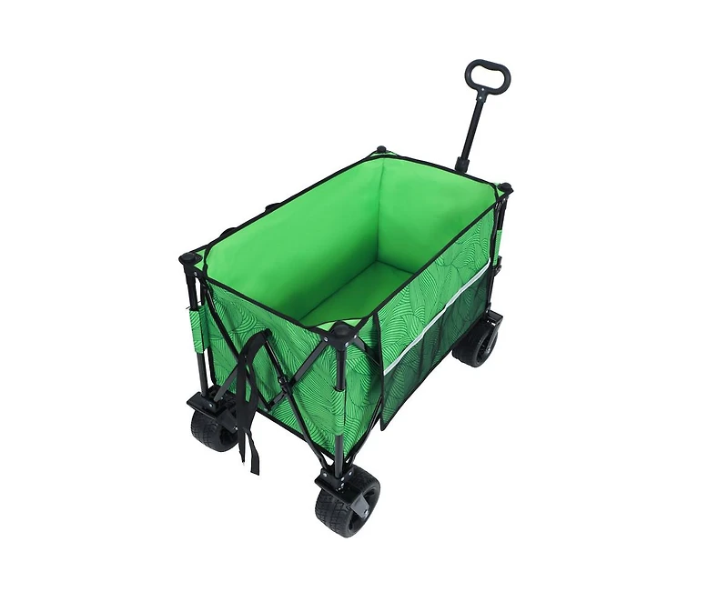 sumyeg Outdoor Storage Collapsible Foldable Wagon Cart with All Terrain Wheels, Drink Holders, Brakes, Side Pocket and Picnic Mat
