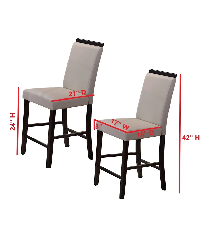 Kings Brand Furniture Set of 2 Counter Height Chairs Faux Leather Upholstery, Cappuccino Wood Frame