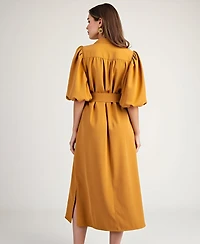 Modenaire Women's Belted Puff Sleeve Midi Dress