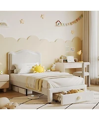 gaomon Upholstered Twin Bed Frame with Storage Drawer & Scallop Headboard, Princess Platform Frames