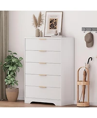 gaomon Dresser for Bedroom with 5 Drawers, Wave Fluted Modern Chest of Tall Wood Storage Organizer Nursery, Hallway, Living Room