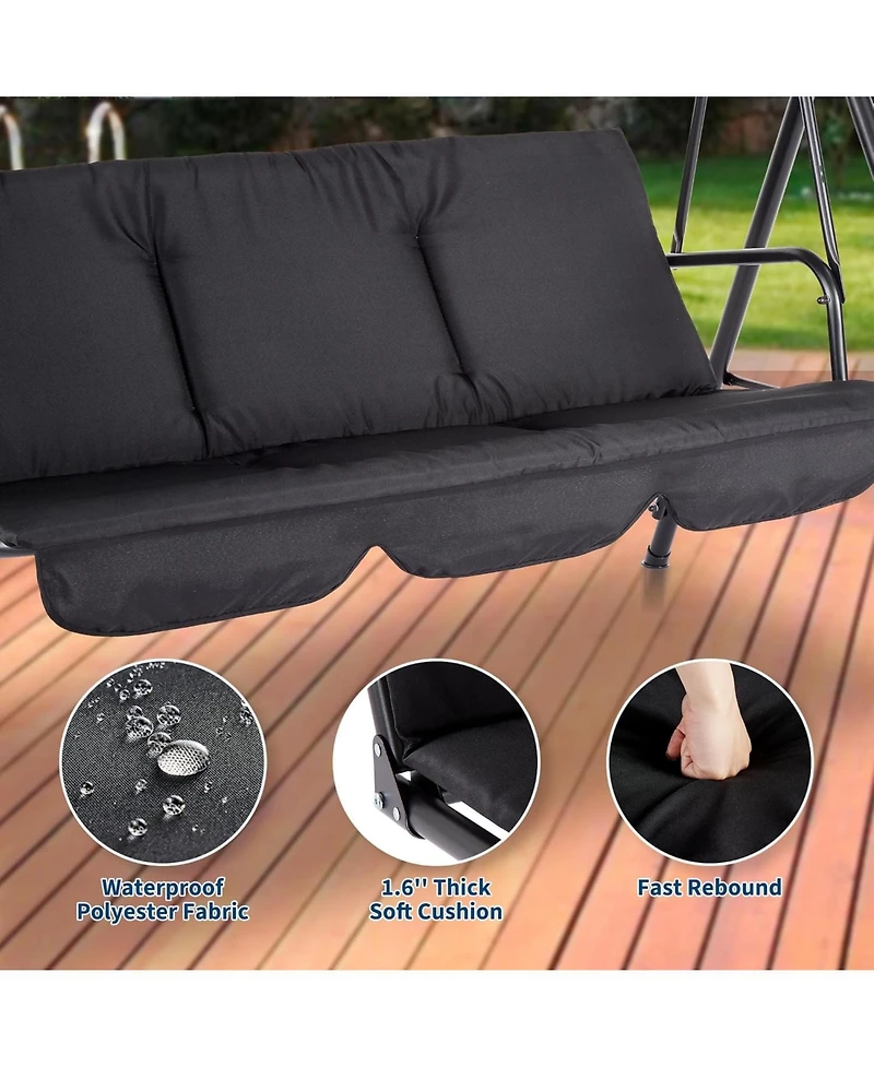 gaomon 3-Seat Patio Swing Chair with Adjustable Canopy and Thick Waterproof Cushions, Outdoor Steel Frame Porch Swing for Garden, Lawn, Backyard