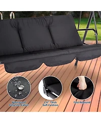 gaomon 3-Seat Patio Swing Chair with Adjustable Canopy and Thick Waterproof Cushions, Outdoor Steel Frame Porch Swing for Garden, Lawn, Backyard