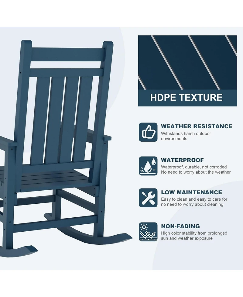 gaomon 1 Piece Outdoor Rocking Chair, All-Weather Patio Rocking Chairs for Porch, Outdoor Patio Rockers with High Back & Wide Seat for Garden