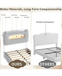 gaomon Led Bed Frame with 2-Tier Storage Headboard, Upholstered Platform Bed with Charging Station and Drawer, Metal Support