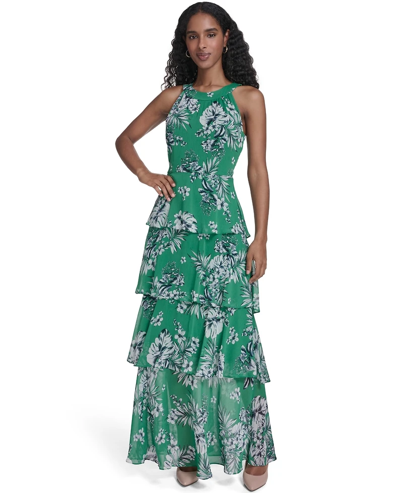 Tommy Hilfiger Women's Halter Neck Tiered Maxi Dress