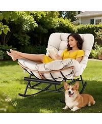 gaomon 2PCS Papasan Rocking Chair with Foot Rest