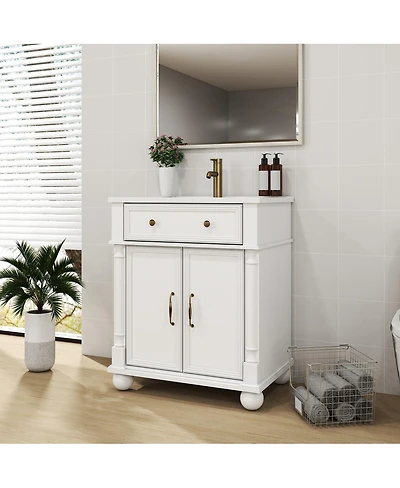 Sillysis 28" Bathroom Vanity with Sink, Medieval Modern Solid Wood Roman Base, Flip Drawer, Adjustable Storage, Easy Clean