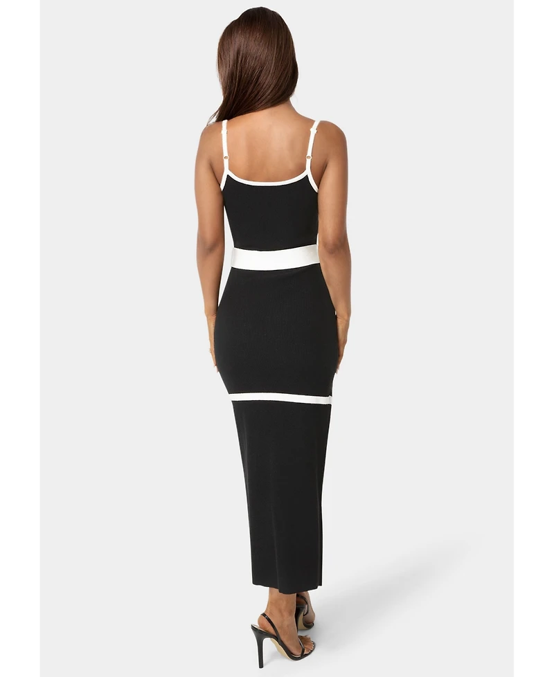 Bebe Women's Rib V-Neck Bodycon Maxi Dress with Belt