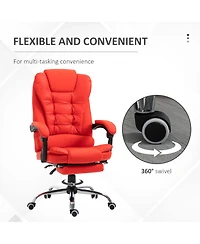 Homcom Executive Office Chair with Footrest, Padded Armrests, Red