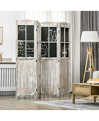 Homcom 4 Panel Room Divider, Farmhouse Folding Black Board Privacy Screen, Natural