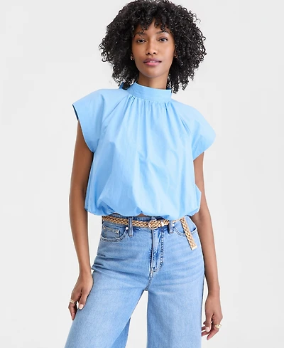 On 34th Women's Cotton High-Neck Bubble Top, Macy's Exclusive