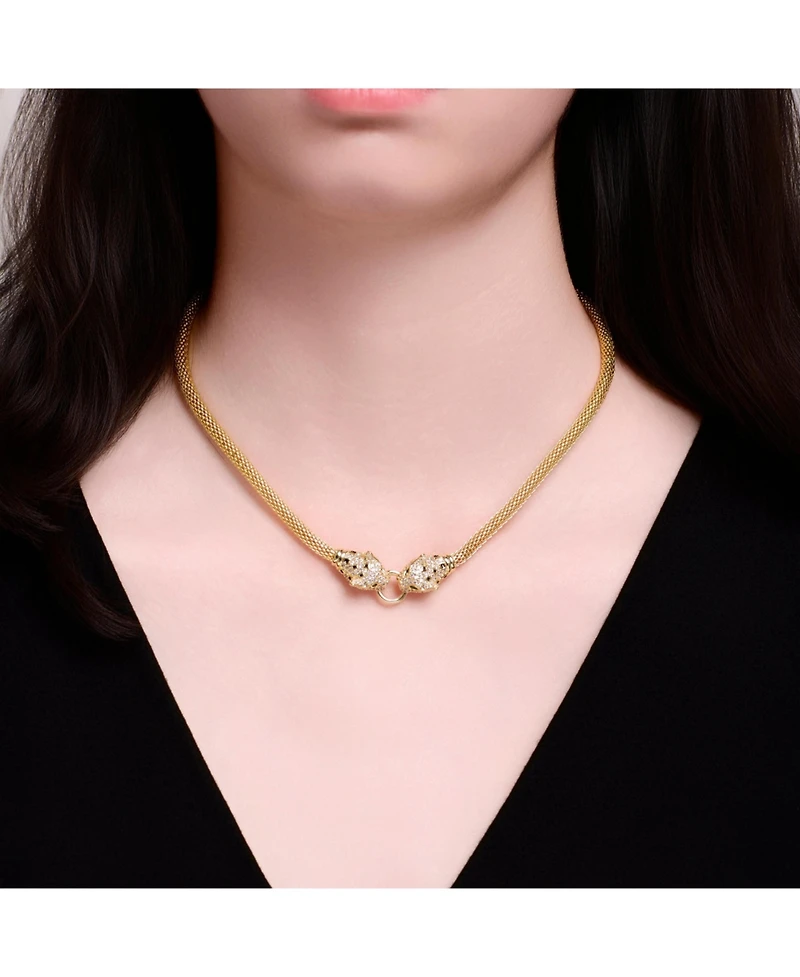 Rachel Glauber 14K Gold Plated Cubic Zirconia Mesh Panther Face Necklace