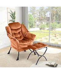 gaomon Lazy Chair with Ottoman, Modern Lounge Leisure Sofa Armchair with Footrest,Reading Armchair with Side Pocket for Living Room, Bedroom