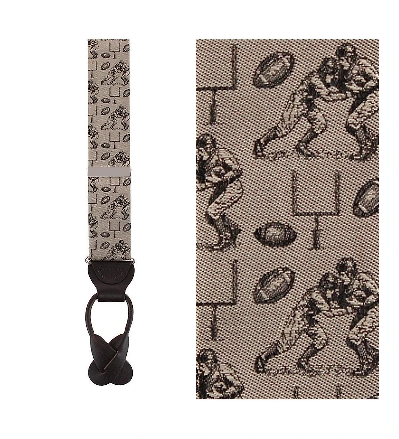 Trafalgar Men's Field Goal Football Themed Novelty Silk Button End Suspenders