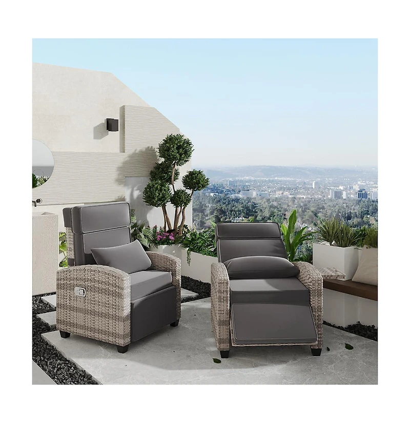 gaomon Rattan Recliner Chair Single Sofa with Thick Cushions and Frame for Deck Porch Poolside Garden Patio Lounge