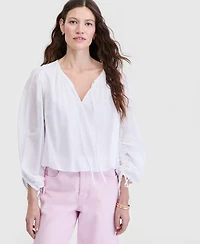 On 34th Women's Cotton Solid Tie-Front Volume-Sleeve Blouse, Macy's Exclusive