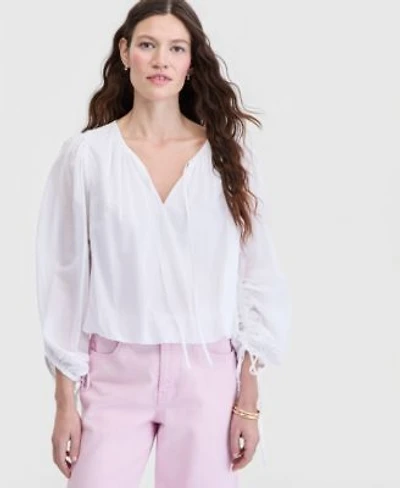 On 34th Womens Cotton Solid Tie Front Volume Sleeve Blouse Macys Exclusive